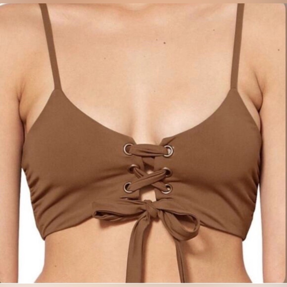 NEW Mara Hoffman Scarlett Camino Tan Tie Front Bikini Top‎ Size XS